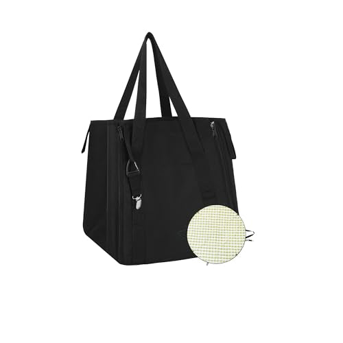 GRANNY SAYS 2-in-1 39¼”D Black Waterproof Picnic Blankets & Tote Bag, Medium Picnic Mat for Camping, Grass, and Park, Fold...