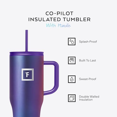 IRON °FLASK Co-Pilot Insulated Mug w/Straw & Flip Cap Lids - Cup Holder Bottle for Hot, Cold Drink - Leak-Proof - Water, C...