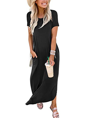 ANRABESS Womens Summer Maxi Dress Short Sleeve Casual Loose Long T Shirt Dresses Split Vacation Beach Sundress Travel Outfits