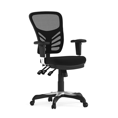 Flash Furniture Nicholas Mid-Back Swivel Desk Chair with Wheels, Mesh Back, Padded Seat, and Armrests, Adjustable Height M...