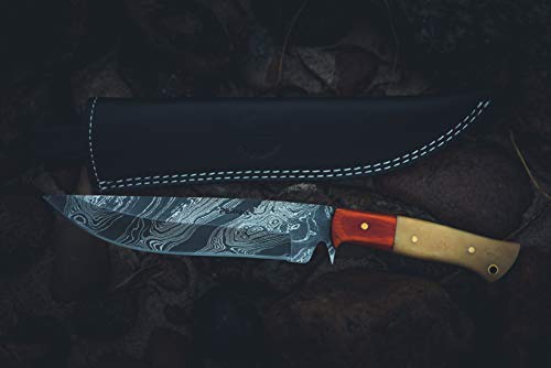 Perkin FBE111 Fixed Blade Hunting Knives with Sheath- Damascus Steel Handmade Full Tang Bushcraft Fixed-Blade Premium Knif...