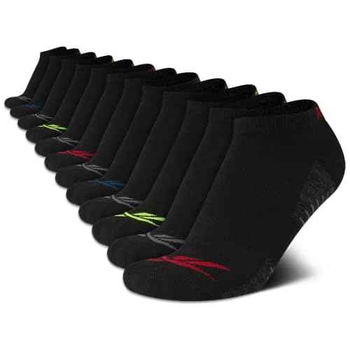 Reebok Boys' Low Cut Socks - 12 Pack Stretch Performance No Show Socks with Arch Support - Cushioned Athletic Socks for Boys