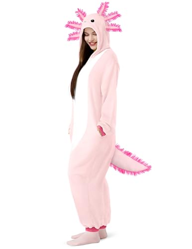Spooktacular Creations Halloween Axolotl Costume, Kids Axolotl Costume, Zip-Up Hooded Jumpsuit for Halloween Cosplay Party