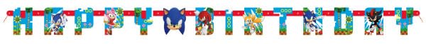 Sonic Birthday Party Supplies Bundle includes 1 Happy Birthday Paper Banner 6.25ft, 3 Hanging Swirl Decorations, 1 Dinosau...