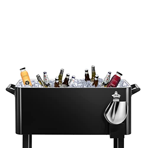EDOSTORY 80 Quart Rolling Ice Chest Cooler Cart,Patio Backyard Party Drink Beverage Bar Stand Up Cooler Trolley with Ice S...