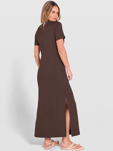 ANRABESS Womens Summer Casual Maxi Dress Short Sleeve Crewneck Split Wrinkle-Free Travel Long Sundress Beach Vacation Clothes