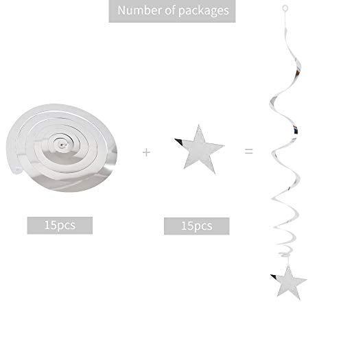 BEISHIDA Silver Star Hanging Swirl Decorations,Hanging Silver Party Supplies for Graduation Wedding Baby Shower Decoration...