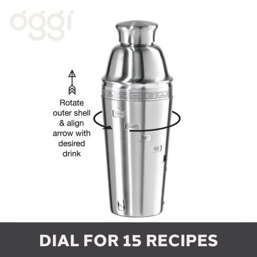 OGGI Dial A Drink Cocktail Shaker - Stainless Steel, 15 Recipes, Built in Strainer, 34 oz - The Original and Only Dial A D...