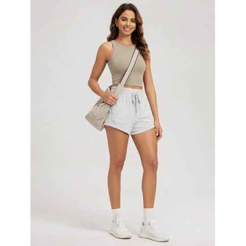 ODODOS Double Layer High Neck Crop Tank for Women Cloud Feeling Sleeveless Casual Yoga Cropped Tops