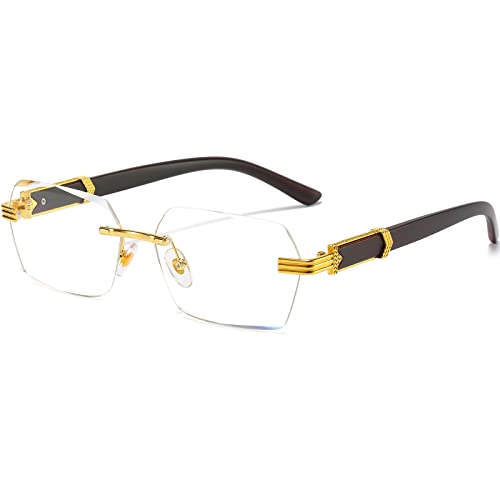 AIEYEZO Retro Rimless Sunglasses Rectangle Unisex Vintage Frameless Sun Glasses Fashion Square Tinted Glasses