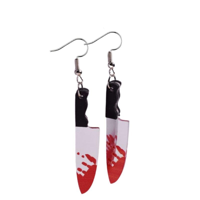 Halloween Earrings Funky Spooky Quirky Earrings Bloody Knife Axe Dangle Earrings Creepy Acrylic for Women Jewelry (Knife)