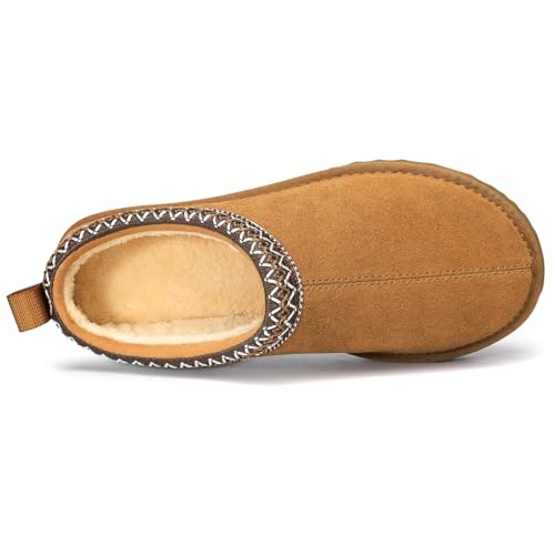bebealy Genuine Suede Fuzzy Slippers for Women Winter Warm House Shoes Cozy Mini Boots for Indoor Outdoor