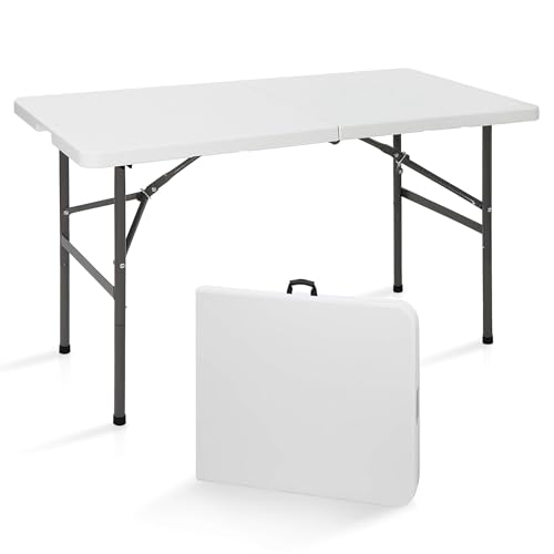 SUPER DEAL Portable 4 Foot Plastic Folding Table, Small Indoor Outdoor Heavy Duty Fold-in-Half Picnic Party Camping Barbec...
