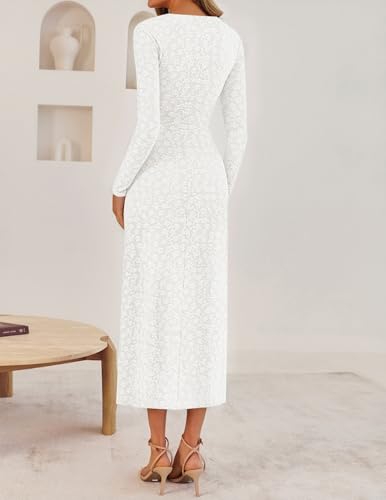ZESICA Women's Fall Floral Long Sleeve Bodycon Dress 2026 Elegant V Neck Cocktail Party Long Midi Dresses