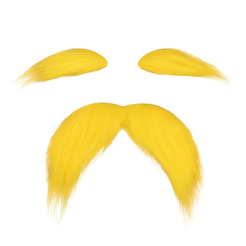Babycop Yellow Mustache and Eyebrows Fake Beard for Kid & Adult, Cosplay Halloween Costume Accessories Funny Party Favor M...
