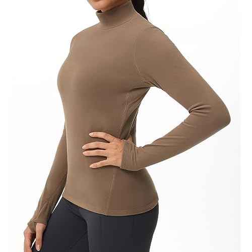 THE GYM PEOPLE Women's Mock Turtleneck Long Sleeve Shirts Fleece Thermal Underwear Pullover Tops with Thumb Hole