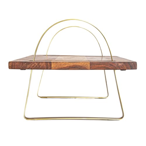 Creative Co-Op Acacia Wood Serving Board on Gold Stand