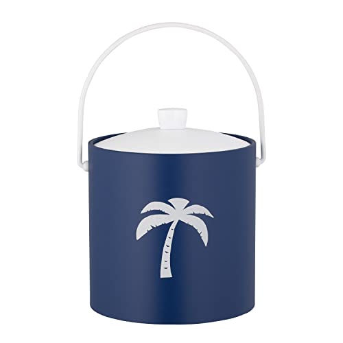 Kraftware Pastimes Collection 3qt Ice Bucket with Acrylic Cover and Bale Handle (Palm Tree, Royale Blue)