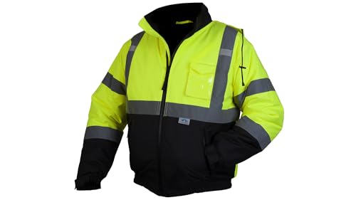 Pyramex RJ32 Series Waterproof Hi-Vis Orange Lime Bomber Jacket with Quilted Lining - Size Large