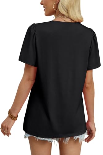 WIHOLL Womens Summer Tops Trendy Short Sleeve T Shirts Pleated Crewneck Tees Blouses Dressy Casual Outfits Fashion Clothing