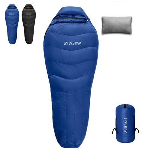 SYWSKW Down Sleeping Bag with Pillow for Backpacking,15℉ 5℉ 0℉ Wide Down Sleeping Bag (86.6 in x 33.5 in) for Adults,Youth...