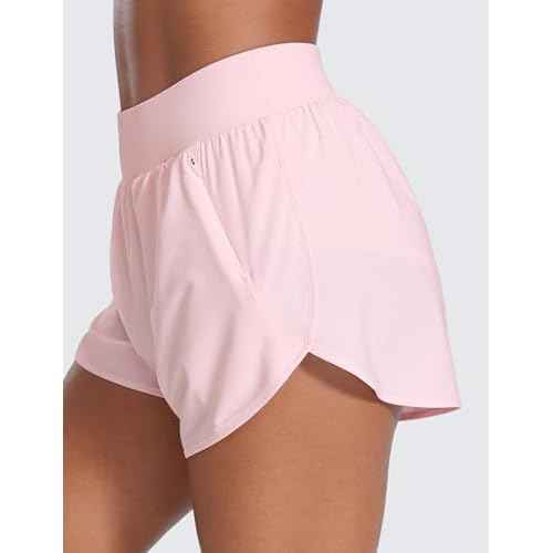 CRZ YOGA Dolphin Flat Waist Athletic Shorts for Women 3" - High Rise Quick Dry for Running Workout Gym Track with Zip Pockets