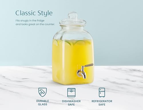Kook Glass Drink Dispenser, with Leak-Proof Stainless Steel Spigot and Customizable Label Tag, Clear Mason Jar, Beverage S...
