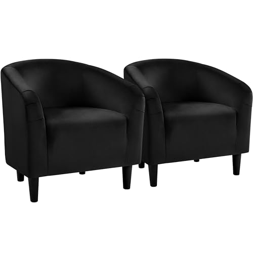 Yaheetech Black Accent Chairs Set of 2, Cozy Velvet Barrel Chair, Modern Club Chair with Soft Padde, Vanity Chair for Livi...
