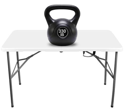 4FT Folding Table, Heavy Duty Plastic Table, Portable Folding Workbench for Picnic, Party, Camping with Handle, Locks, Str...