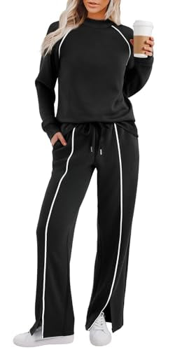 WIHOLL Lounge Sets for Women 2 Piece Fall Outfits 2025 Wide Leg Pant Matching Sets Womens Clothing