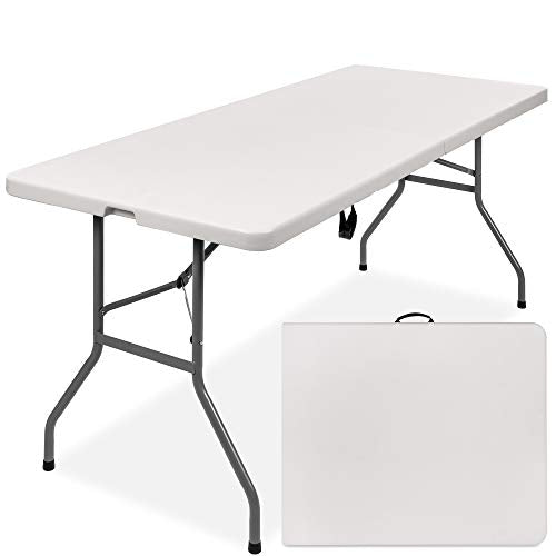 Best Choice Products 6ft Plastic Folding Table, Indoor Outdoor Heavy Duty Portable w/Handle, Lock for Picnic, Party, Campi...