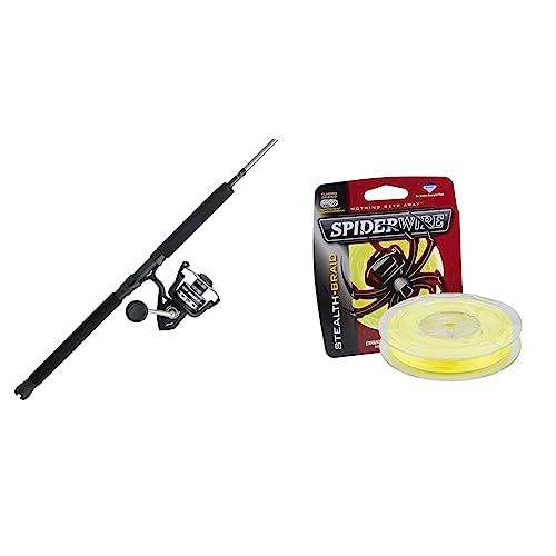 PENN 10’ Pursuit IV 2-Piece Fishing Rod and Reel Surf Spinning Combos & SpiderWire Stealth® Superline, Moss Green, 50lb | ...