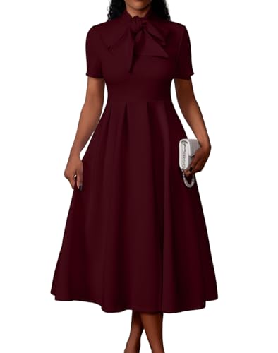 Memoriesea Women's Elegant Casual Short Sleeve Work Party A-Line Dress with Pockets