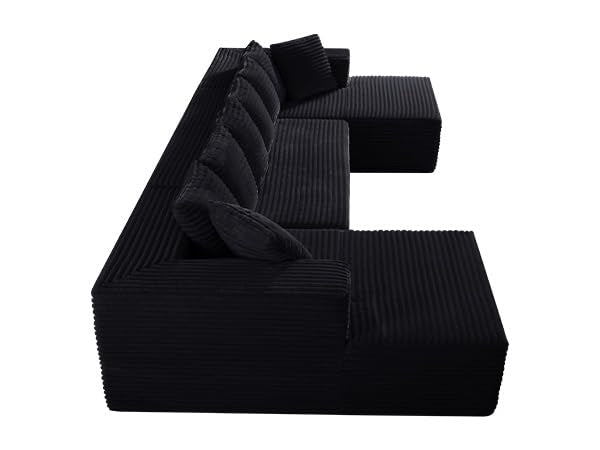 ONEMMLION 131" Modular Sectional Sofa Cloud Couch, Corduroy Memory Foam Black Sectional Couches for Living Room, Modern Deep Seat Boneless Sofa, Comfy Fluffy Plush U Shaped Couch with Chaise Lounge