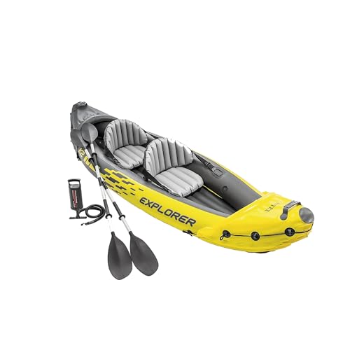 Intex 68307EP Explorer K2 Inflatable Kayak Set: Includes Deluxe 86in Aluminum Oars and High-Output Pump – SuperStrong PVC...