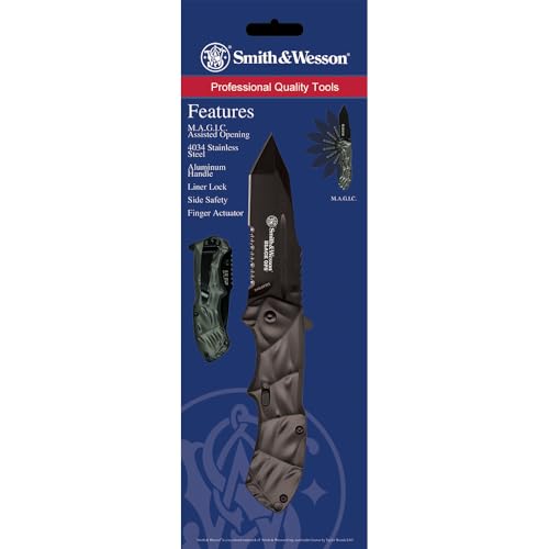 Smith & Wesson Black Ops Silver Handle Folding Knife with Pocket Clip, Aluminum Handle, 3.4" Blade, Stainless Steel Blade,...
