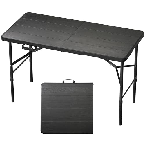 RootRise 4Ft Folding Table Adjustable Height Portable Folding Tables Heavy Duty 400 lbs Capacity, Wood Grain Tabletop for ...