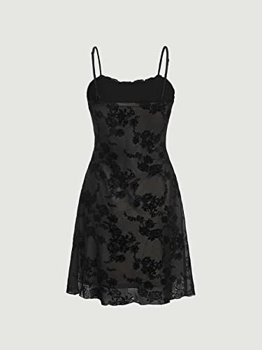 Verdusa Women's Mini Dress Floral Spaghetti Strap Mesh Dresses Going Out Festival Concert Outfits Grunge Gothic Clothes