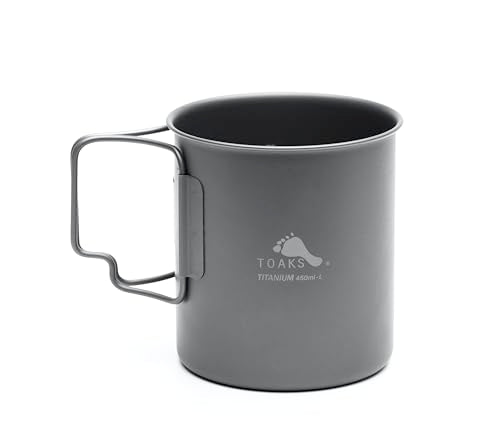 TOAKS Ultralight 450ml Titanium Cup – Camping Mug with Foldable Handles, 48g, Backpacking & Hiking Gear