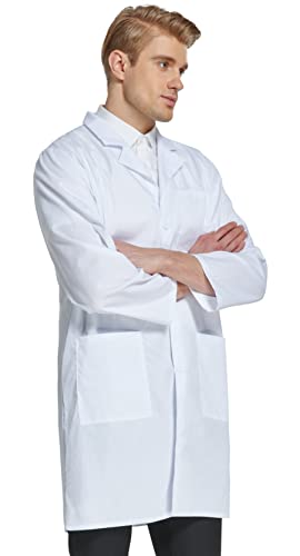 VOGRYE Professional Lab Coat for Men Women Long Sleeve, White, Unisex
