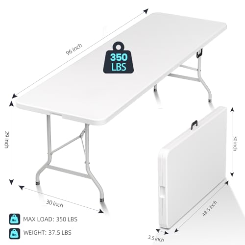 HLPB Folding Table Picnic Table, 8 ft Portable Camping Table with Handle and Safety Locks, Foldable Table Plastic Dining T...