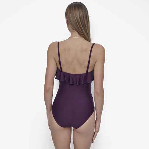 DKNY Women's Pin-up Ruffle Bandeau One Piece Swimsuit with Tummy Control
