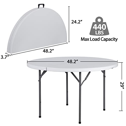 JupiterForce 4 FT Round Folding Table, 48" Indoor Outdoor Portable Plastic Dining Card Table for Kitchen, Commercial, Camp...