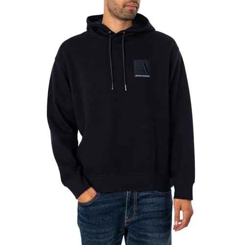 Armani Exchange mens Limited Edition a Line Logo Stretch Cotton Poly Hooded Drawstring Sweatshirt