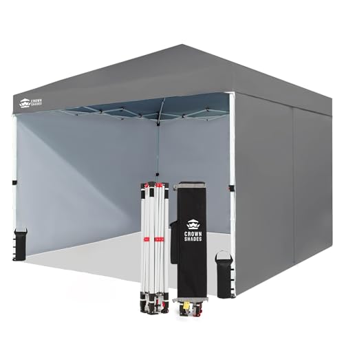 CROWN SHADES 10X10 Comercial Instant Canopy Pop Up Tent with Center Lock, 300D Fabric, 4 Sidewalls, Sto'N Go Bag, Grey