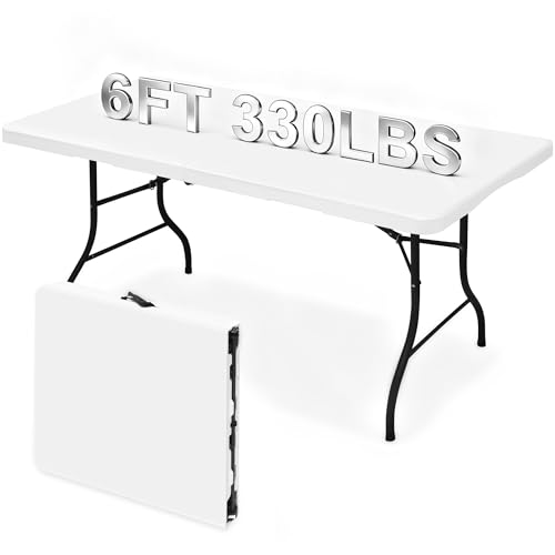 Keycozy Heavy Duty 6ft Folding Table, Portable Fold-in-Half 6 Foot Foldable Table, Table of Utility Dining Indoor Outdoor ...