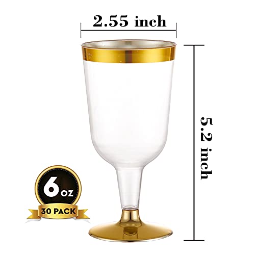 N9R 30PCS Plastic Wine Glasses with Gold Rim, 6 Oz Plastic Wine glasses with Stem, Disposable Wine Cups Reusable Suitable ...