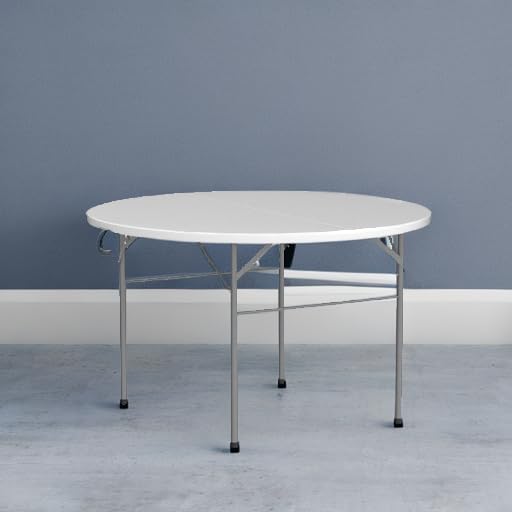 VINGLI White 48" Round Bi-Folding Commercial Table, 4 Feet Portable Plastic Dining Card Table for Kitchen or Outdoor Party...