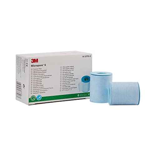 3M Micropore Medical Tape, Non-Sterile, Silicone, Blue, 2 in x 5 1/2 yds, 6 Rolls, 1 Pack