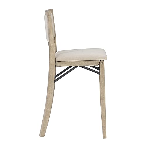 Linon Keira Natural Rustic Wooden Folding Counter Stool with Beige Upholstered Seat and Back